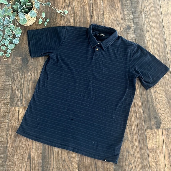 Billabong Woven Stripe Short Sleeve Polo in Navy Blue - Picture 1 of 6